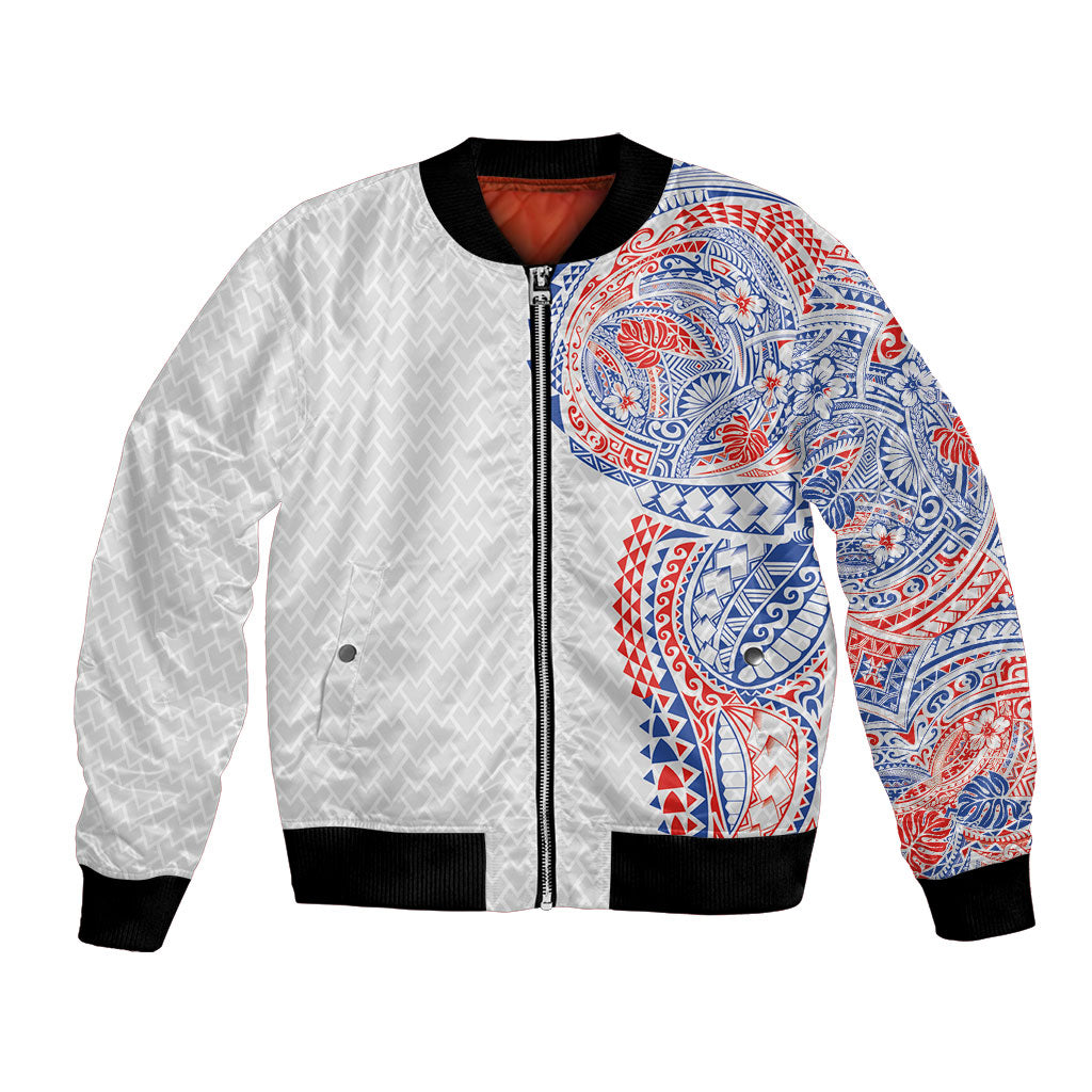 Hawaiian Traditional Tattoos Bomber Jacket Kakau Tribal Tropical Plant Motif Hawaii Flag Color Inspired LT03 Unisex Multicolor - Polynesian Pride