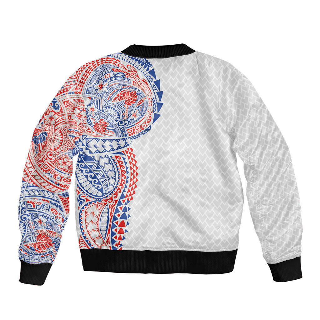Hawaiian Traditional Tattoos Bomber Jacket Kakau Tribal Tropical Plant Motif Hawaii Flag Color Inspired LT03 - Polynesian Pride