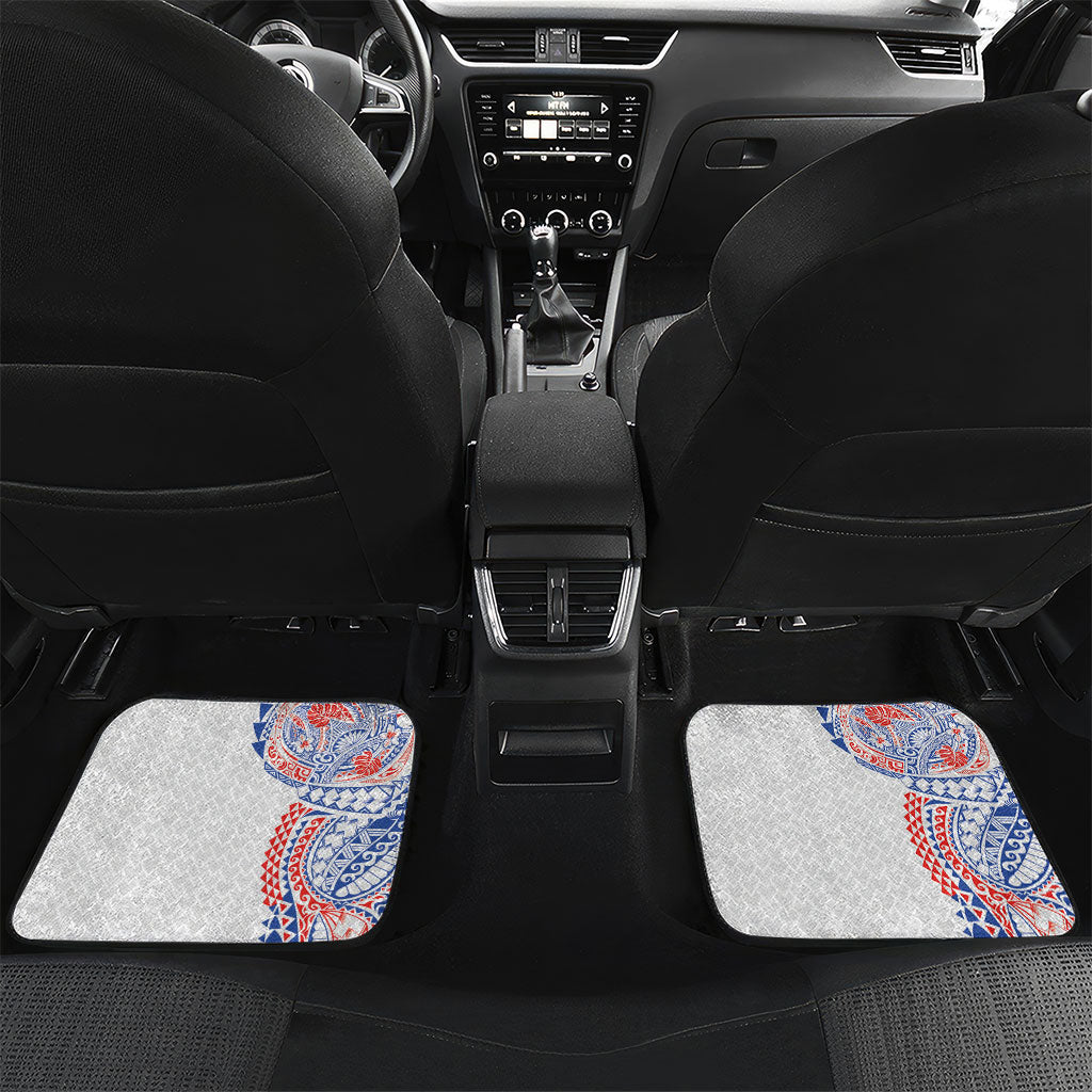 Hawaiian Traditional Tattoos Car Mats Kakau Tribal Tropical Plant Motif Hawaii Flag Color Inspired LT03 Set 2pcs - Back Multicolor - Polynesian Pride