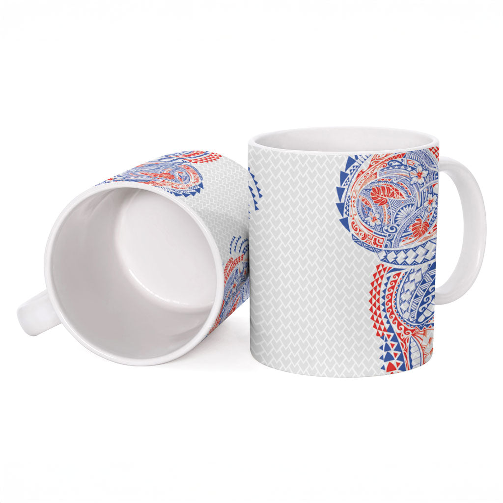 Hawaiian Traditional Tattoos Ceramic Mug Kakau Tribal Tropical Plant Motif Hawaii Flag Color Inspired