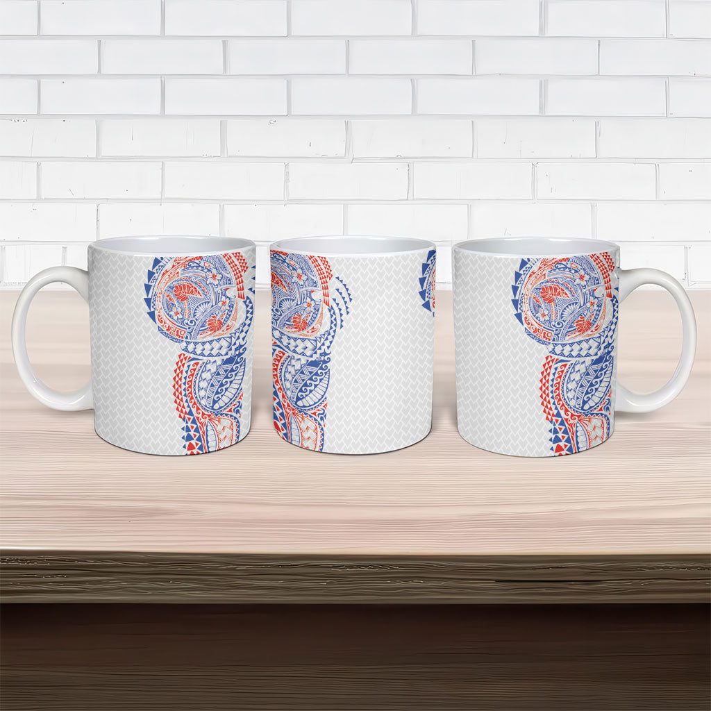 Hawaiian Traditional Tattoos Ceramic Mug Kakau Tribal Tropical Plant Motif Hawaii Flag Color Inspired