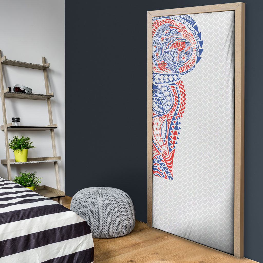 Hawaiian Traditional Tattoos Door Cover Kakau Tribal Tropical Plant Motif Hawaii Flag Color Inspired LT03 - Polynesian Pride