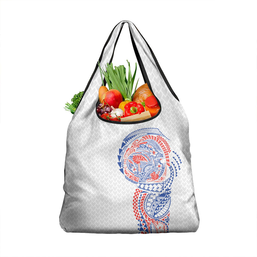 Hawaiian Traditional Tattoos Grocery Bag Kakau Tribal Tropical Plant Motif Hawaii Flag Color Inspired