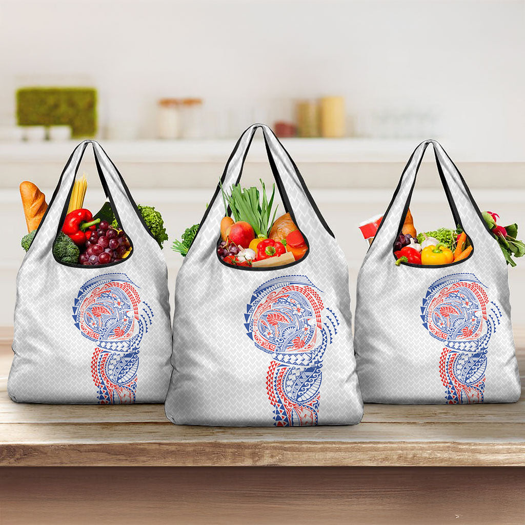 Hawaiian Traditional Tattoos Grocery Bag Kakau Tribal Tropical Plant Motif Hawaii Flag Color Inspired LT03 3-pack One Size Multicolor - Polynesian Pride