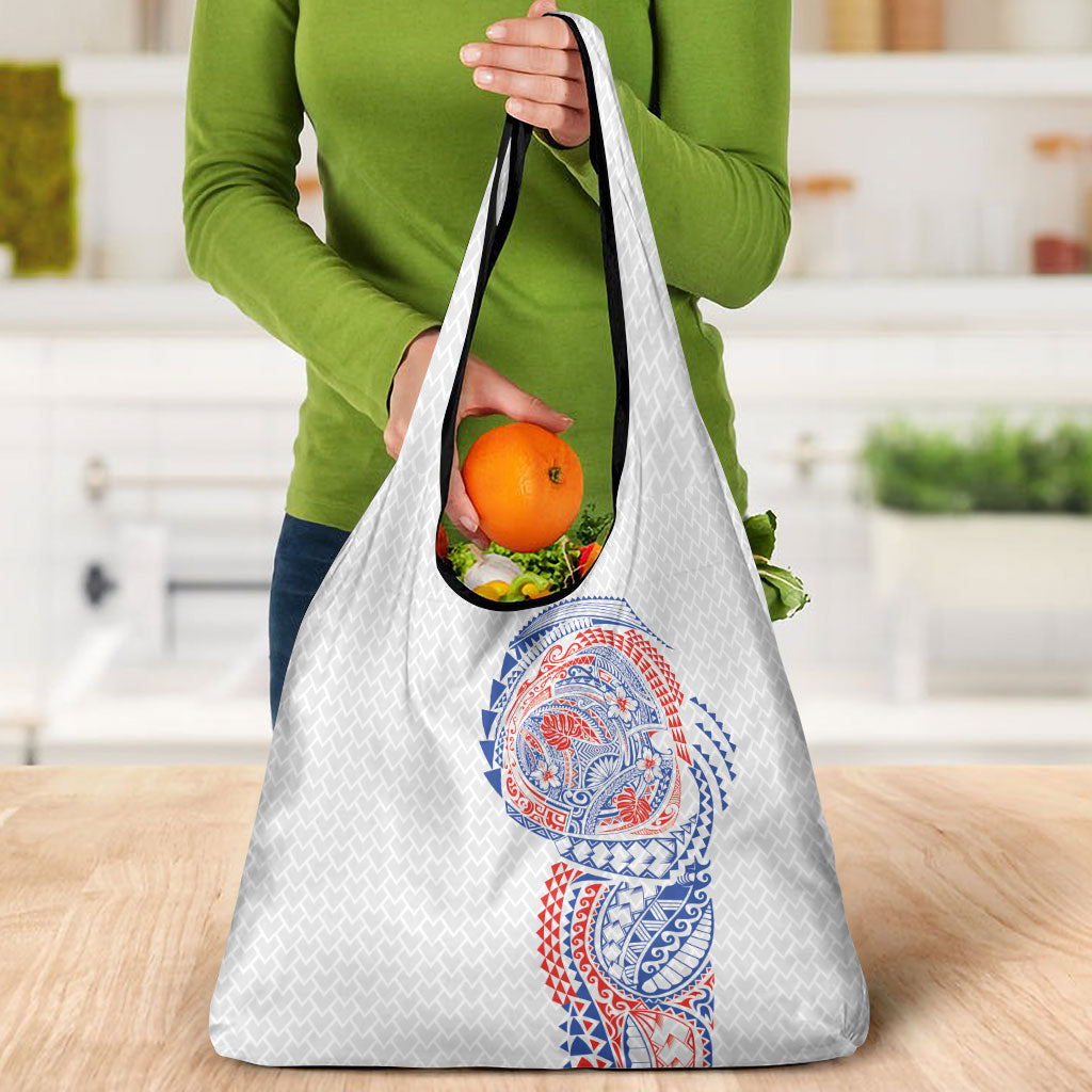 Hawaiian Traditional Tattoos Grocery Bag Kakau Tribal Tropical Plant Motif Hawaii Flag Color Inspired LT03 - Polynesian Pride