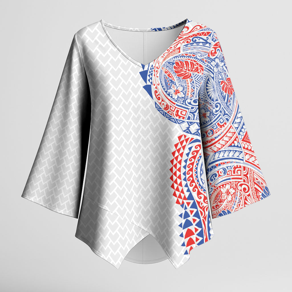 Hawaiian Traditional Tattoos Kimono Sleeve Blouse Kakau Tribal Tropical Plant Motif Hawaii Flag Color Inspired LT03 Female Multicolor - Polynesian Pride