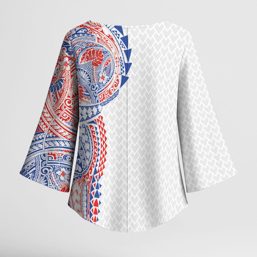 Hawaiian Traditional Tattoos Kimono Sleeve Blouse Kakau Tribal Tropical Plant Motif Hawaii Flag Color Inspired LT03 - Polynesian Pride