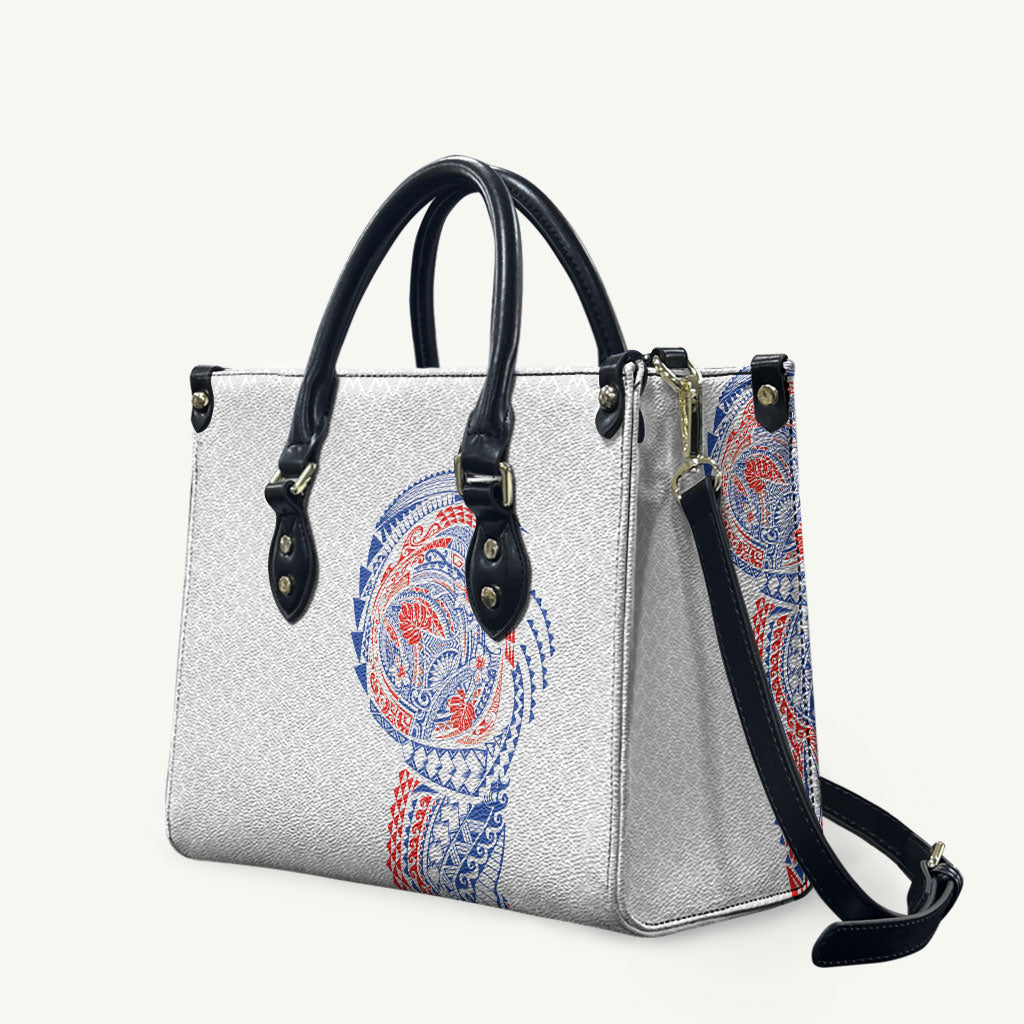 Hawaiian Traditional Tattoos Leather Bag Kakau Tribal Tropical Plant Motif Hawaii Flag Color Inspired