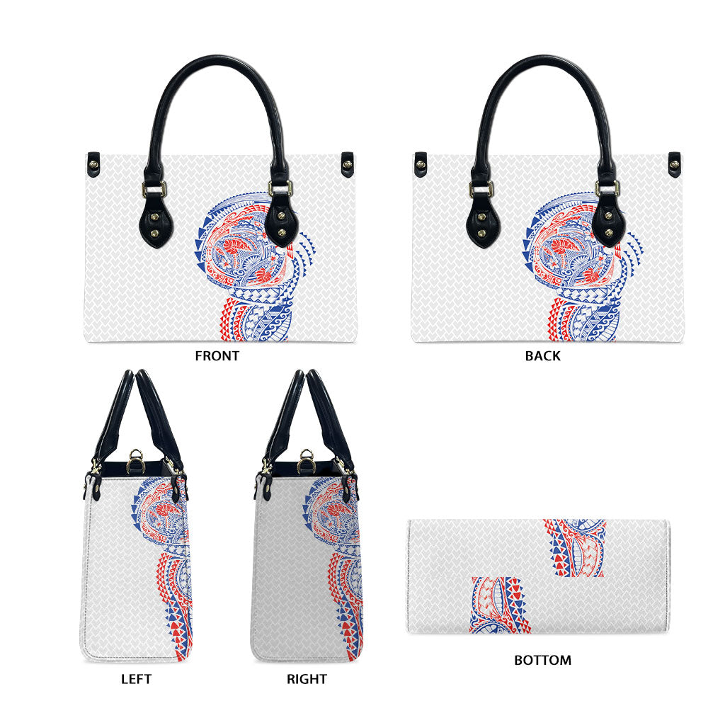 Hawaiian Traditional Tattoos Leather Bag Kakau Tribal Tropical Plant Motif Hawaii Flag Color Inspired LT03 - Polynesian Pride