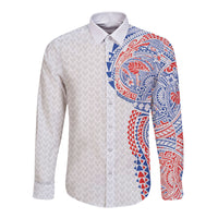 Hawaiian Traditional Tattoos Long Sleeve Button Shirt Kakau Tribal Tropical Plant Motif Hawaii Flag Color Inspired LT03 Unisex Multicolor - Polynesian Pride