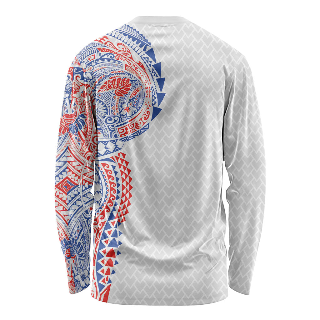 Hawaiian Traditional Tattoos Long Sleeve Shirt Kakau Tribal Tropical Plant Motif Hawaii Flag Color Inspired LT03 - Polynesian Pride