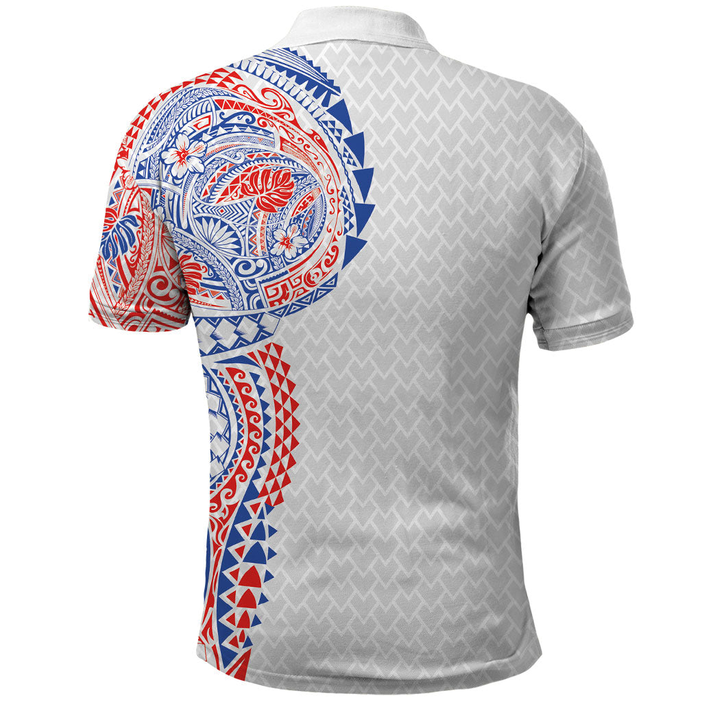 Hawaiian Traditional Tattoos Polo Shirt Kakau Tribal Tropical Plant Motif Hawaii Flag Color Inspired LT03 - Polynesian Pride
