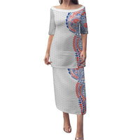 Hawaiian Traditional Tattoos Puletasi Kakau Tribal Tropical Plant Motif Hawaii Flag Color Inspired LT03 Long Dress Multicolor - Polynesian Pride