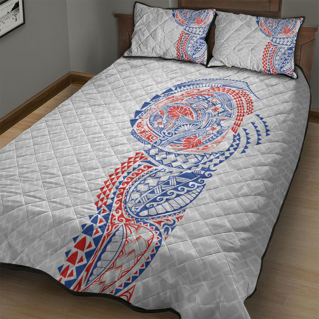 Hawaiian Traditional Tattoos Quilt Bed Set Kakau Tribal Tropical Plant Motif Hawaii Flag Color Inspired LT03 - Polynesian Pride