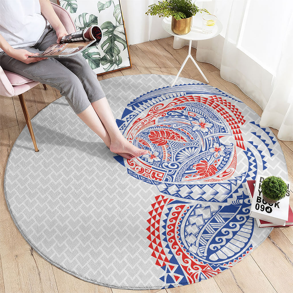 Hawaiian Traditional Tattoos Round Carpet Kakau Tribal Tropical Plant Motif Hawaii Flag Color Inspired LT03 - Polynesian Pride