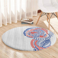 Hawaiian Traditional Tattoos Round Carpet Kakau Tribal Tropical Plant Motif Hawaii Flag Color Inspired LT03 - Polynesian Pride