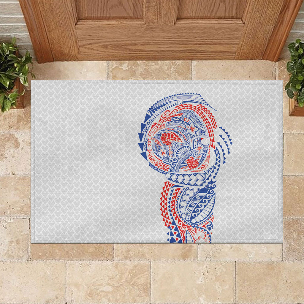 Hawaiian Traditional Tattoos Rubber Doormat Kakau Tribal Tropical Plant Motif Hawaii Flag Color Inspired LT03 Multicolor - Polynesian Pride
