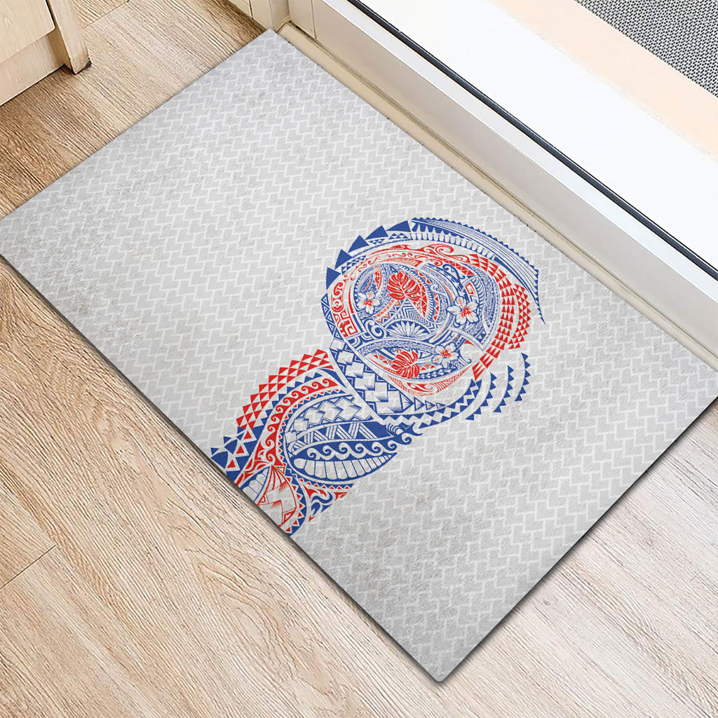 Hawaiian Traditional Tattoos Rubber Doormat Kakau Tribal Tropical Plant Motif Hawaii Flag Color Inspired LT03 - Polynesian Pride