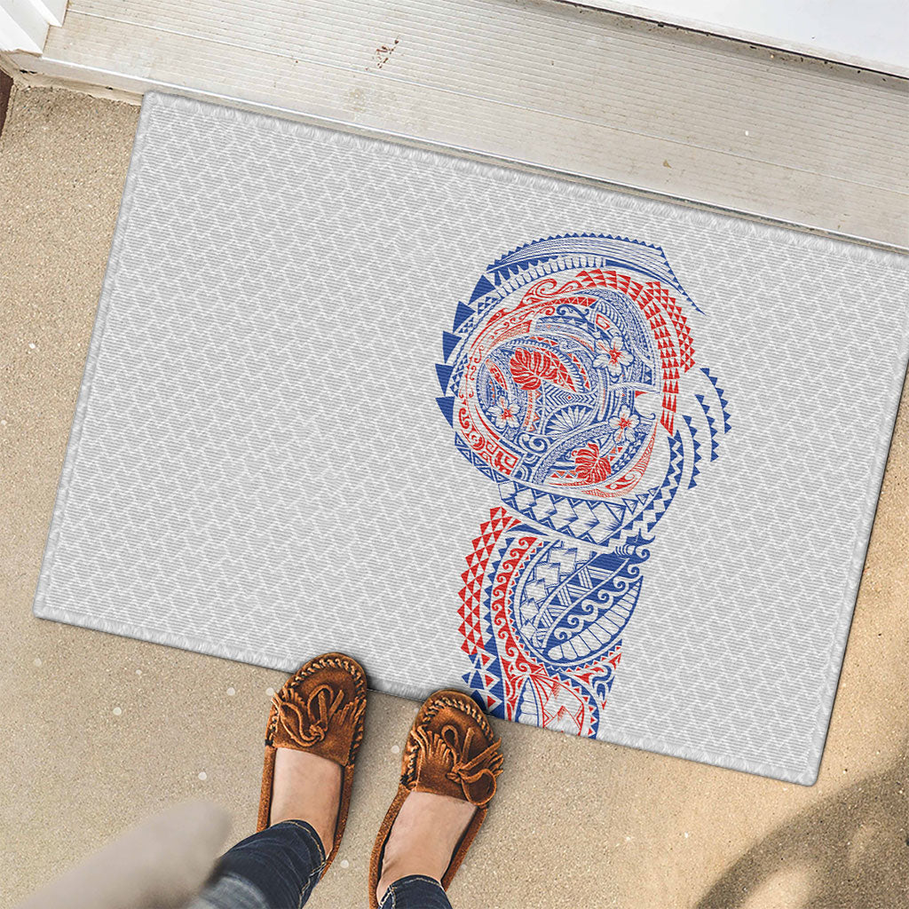 Hawaiian Traditional Tattoos Rubber Doormat Kakau Tribal Tropical Plant Motif Hawaii Flag Color Inspired LT03 - Polynesian Pride