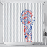 Hawaiian Traditional Tattoos Shower Curtain Kakau Tribal Tropical Plant Motif Hawaii Flag Color Inspired LT03 - Polynesian Pride