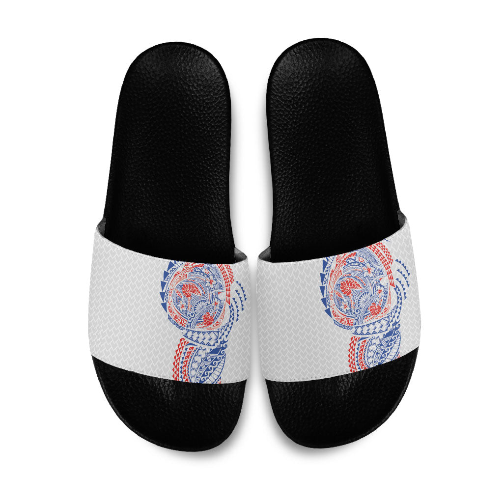 Hawaiian Traditional Tattoos Slide Sandals Kakau Tribal Tropical Plant Motif Hawaii Flag Color Inspired