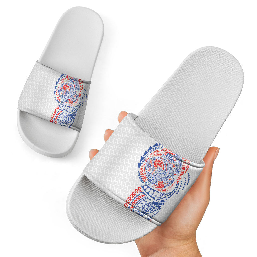Hawaiian Traditional Tattoos Slide Sandals Kakau Tribal Tropical Plant Motif Hawaii Flag Color Inspired LT03 - Polynesian Pride