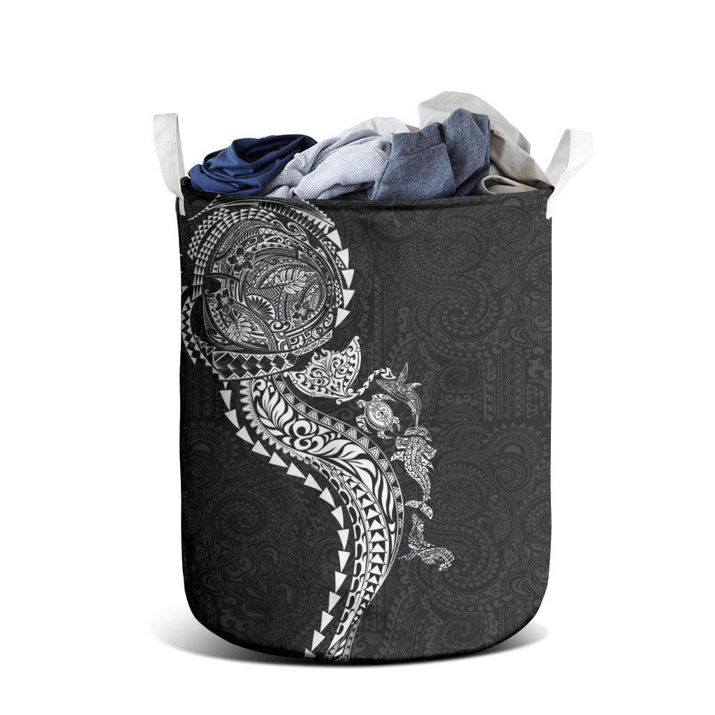 Hawaiian Kakau Tribal Sea Animals Tattoos Laundry Basket Black Color