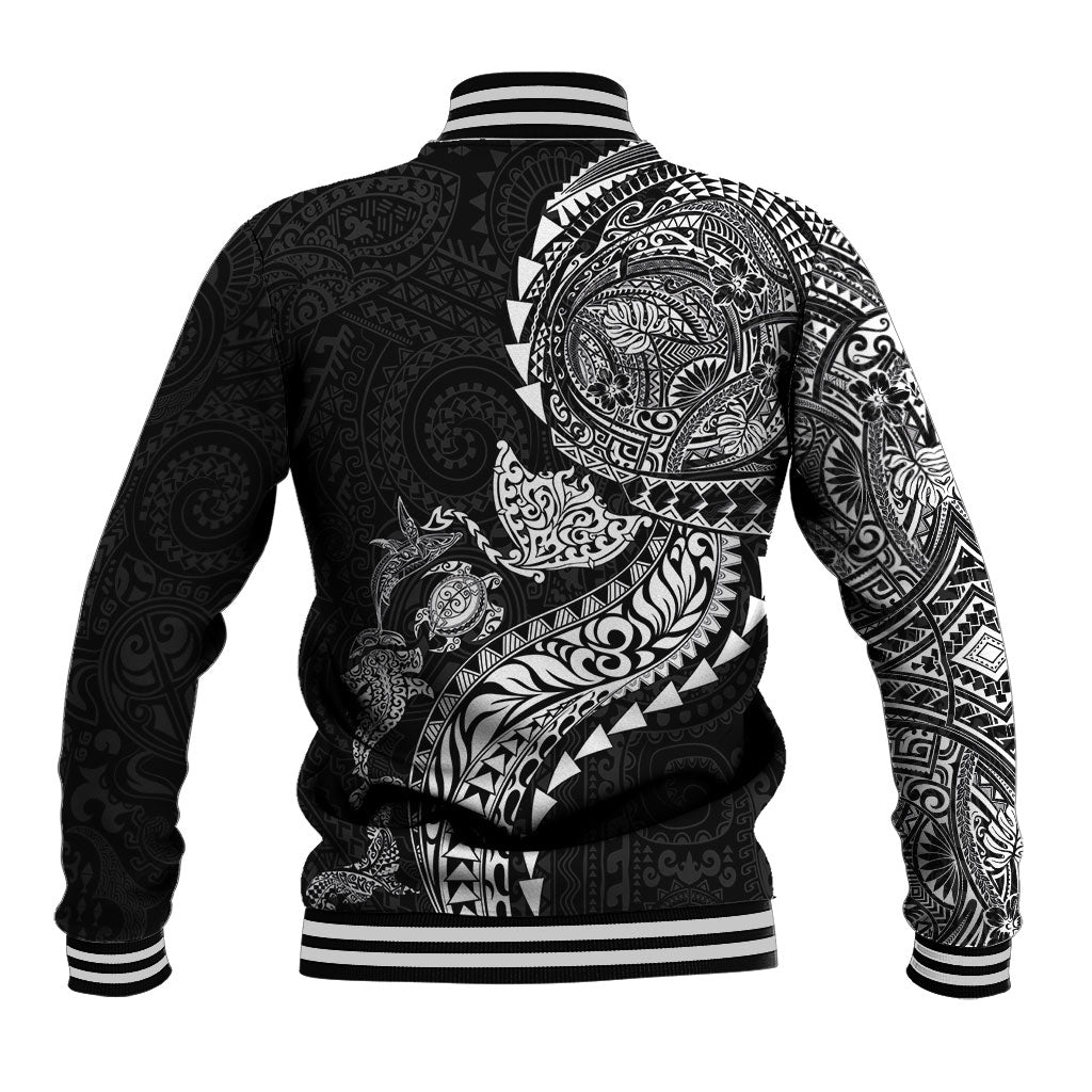 Hawaiian Kakau Tribal Sea Animals Tattoos Baseball Jacket Black Color