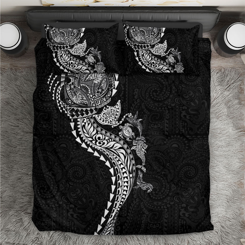Hawaiian Kakau Tribal Sea Animals Tattoos Bedding Set Black Color