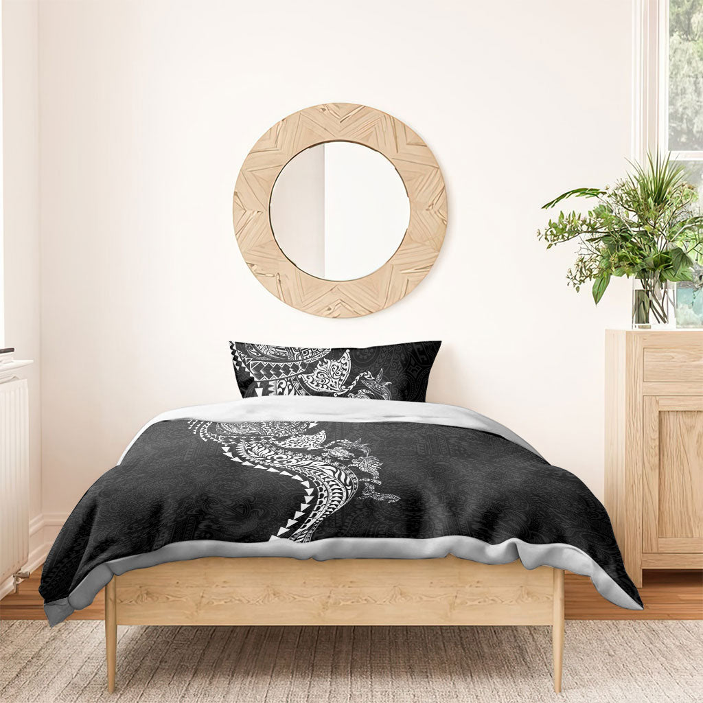 Hawaiian Kakau Tribal Sea Animals Tattoos Bedding Set Black Color