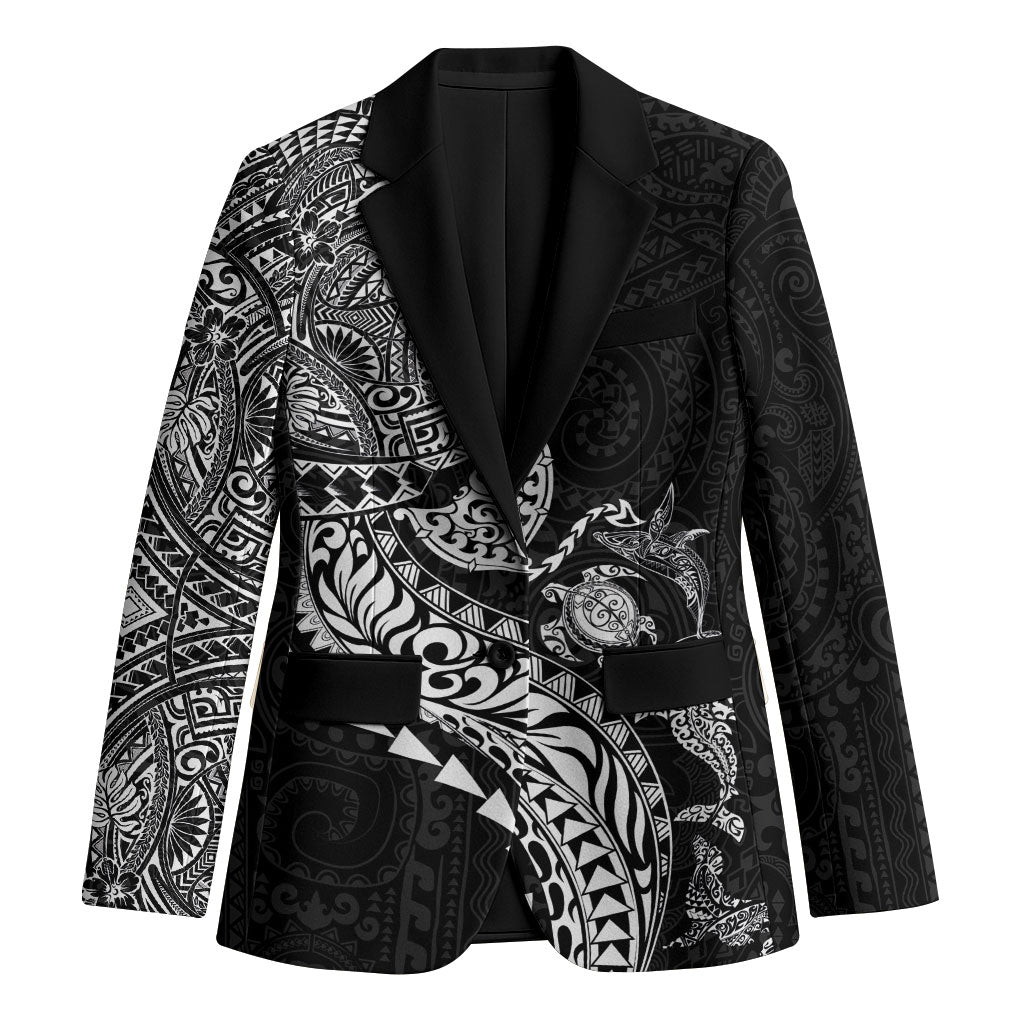 Hawaiian Kakau Tribal Sea Animals Tattoos Blazer Black Color