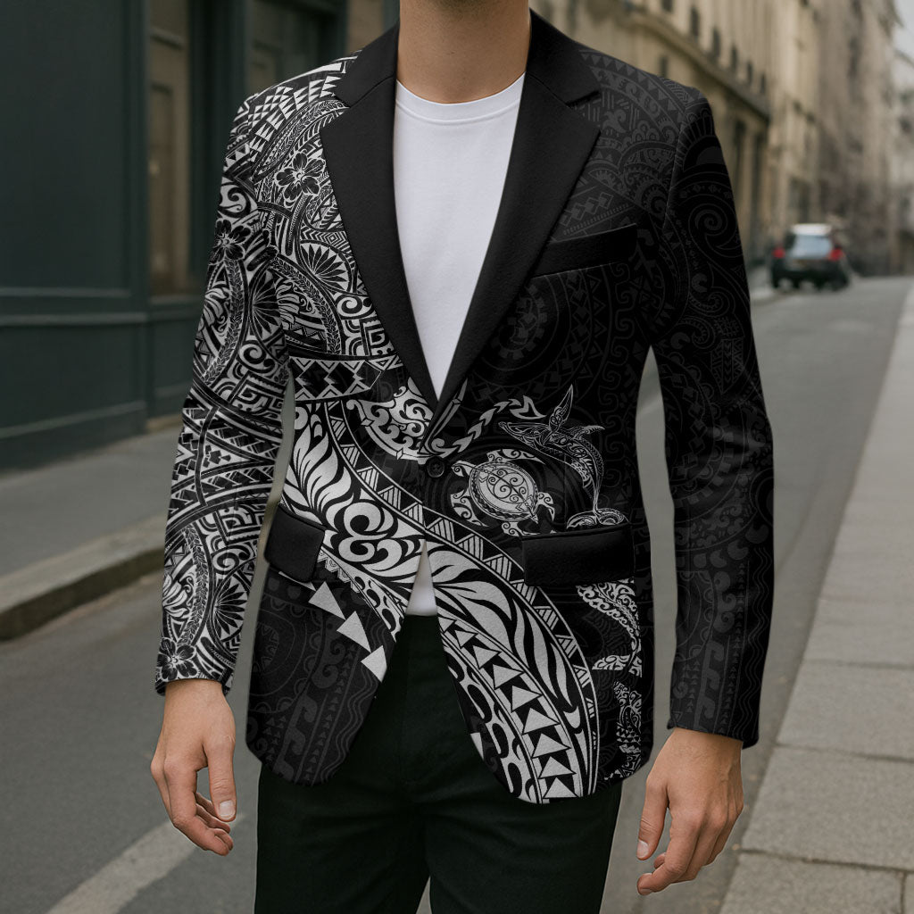 Hawaiian Kakau Tribal Sea Animals Tattoos Blazer Black Color