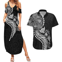 Hawaiian Kakau Tribal Sea Animals Tattoos Couples Matching Summer Maxi Dress and Hawaiian Shirt Black Color LT03 Black - Polynesian Pride