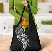 Hawaiian Kakau Tribal Sea Animals Tattoos Grocery Bag Black Color