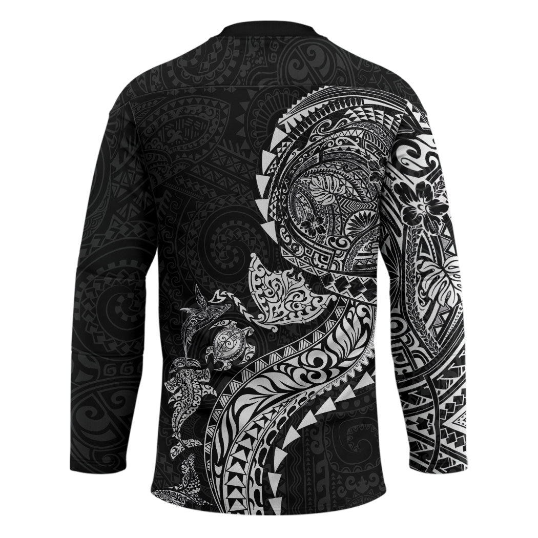 Hawaiian Kakau Tribal Sea Animals Tattoos Hockey Jersey Black Color