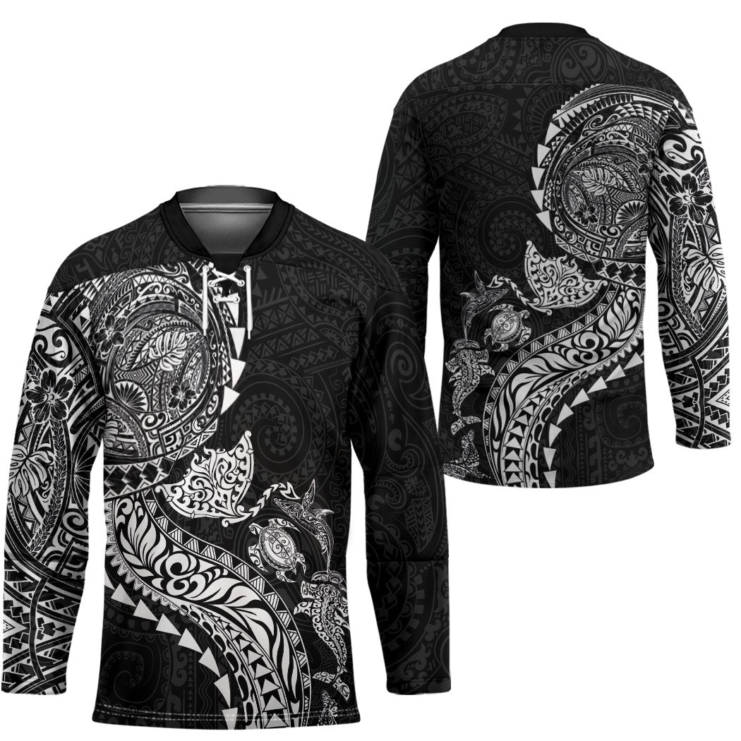Hawaiian Kakau Tribal Sea Animals Tattoos Hockey Jersey Black Color