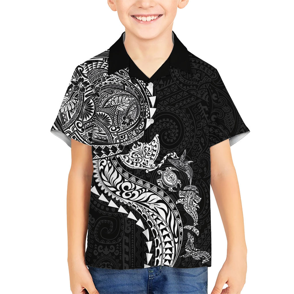 Hawaiian Kakau Tribal Sea Animals Tattoos Kid Hawaiian Shirt Black Color