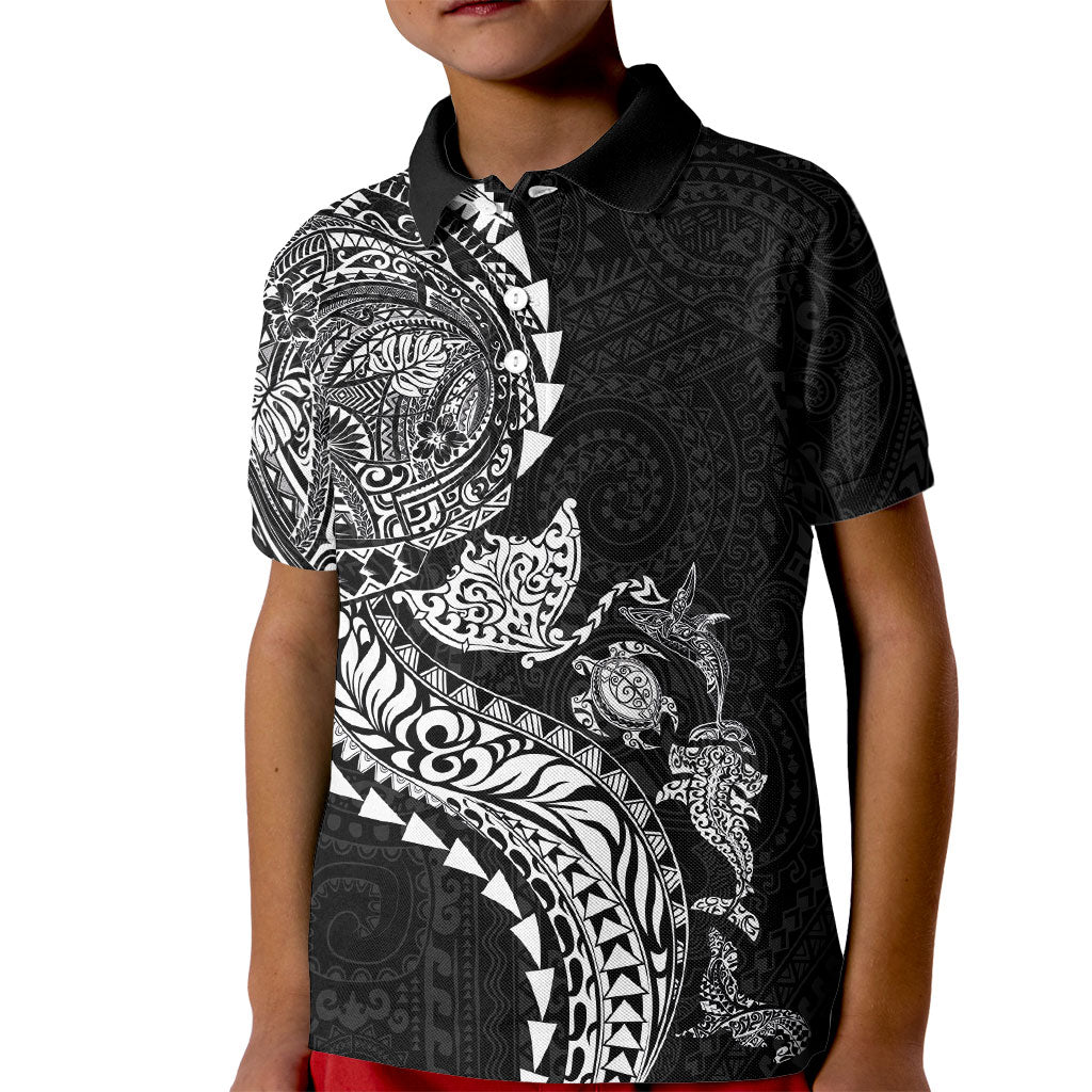Hawaiian Kakau Tribal Sea Animals Tattoos Kid Polo Shirt Black Color
