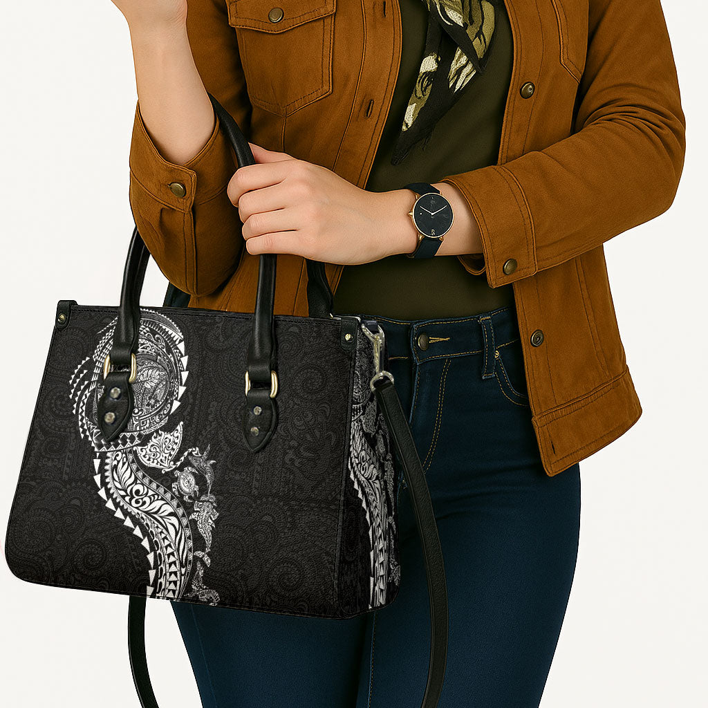 Hawaiian Kakau Tribal Sea Animals Tattoos Leather Bag Black Color