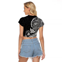 Hawaiian Kakau Tribal Sea Animals Tattoos Raglan Cropped T Shirt Black Color