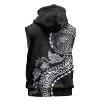 Hawaiian Kakau Tribal Sea Animals Tattoos Sleeveless Zip Hoodie Black Color