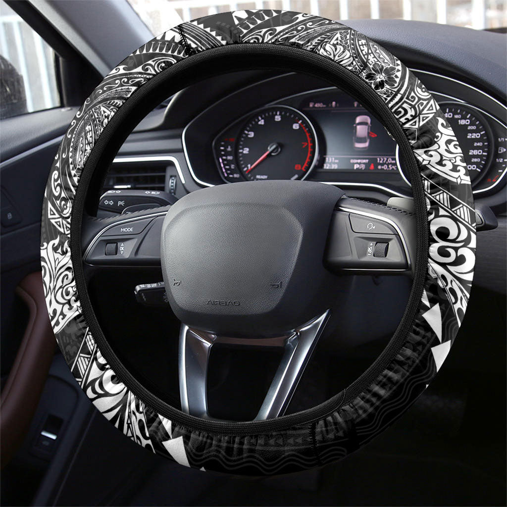 Hawaiian Kakau Tribal Sea Animals Tattoos Steering Wheel Cover Black Color LT03 - Polynesian Pride