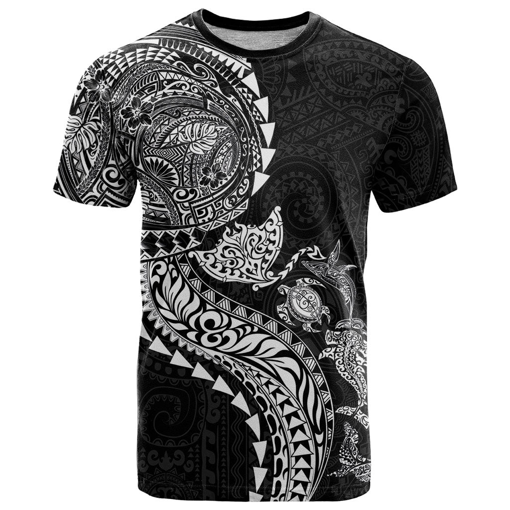 Hawaiian Kakau Tribal Sea Animals Tattoos T Shirt Black Color