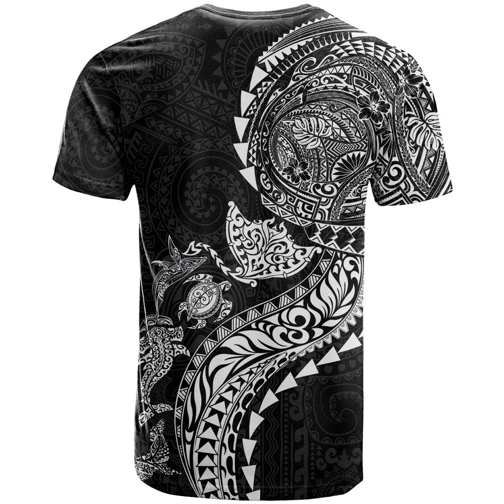 Hawaiian Kakau Tribal Sea Animals Tattoos T Shirt Black Color