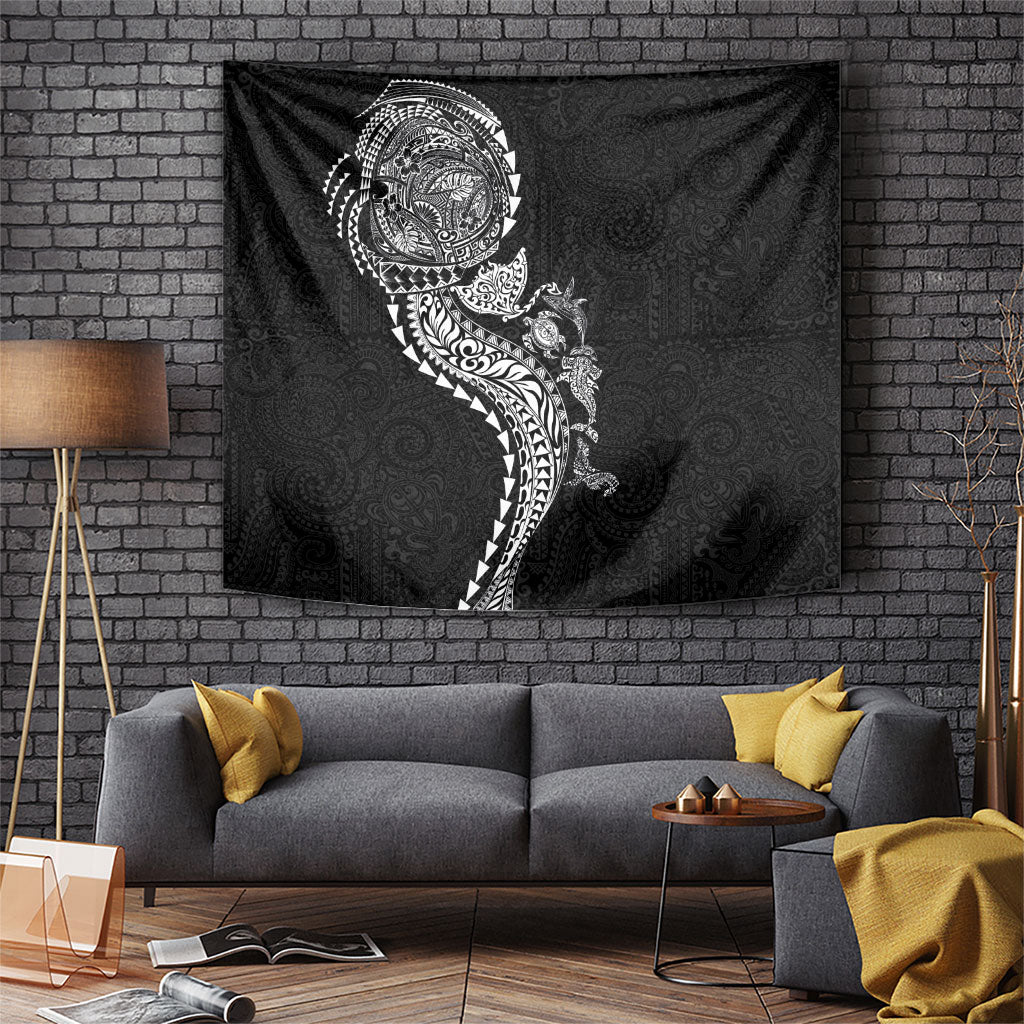 Hawaiian Kakau Tribal Sea Animals Tattoos Tapestry Black Color
