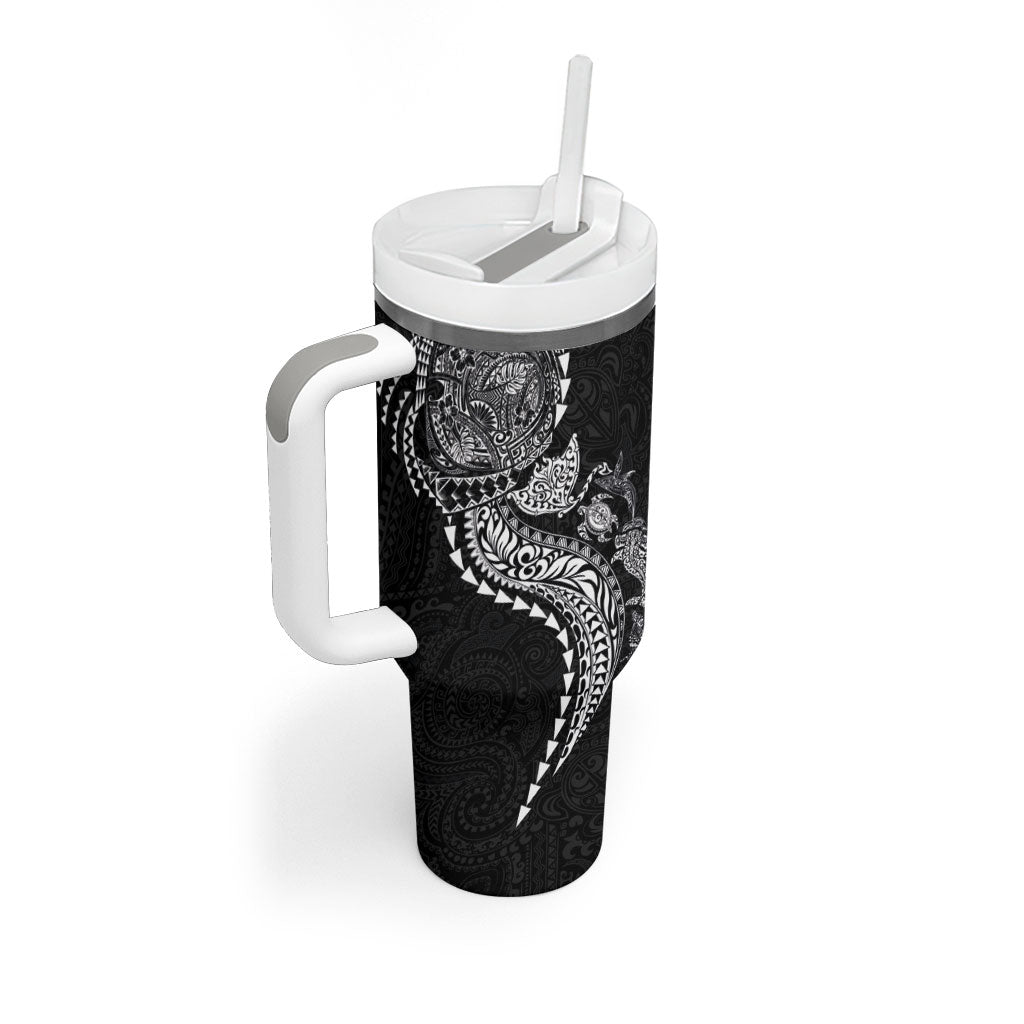 Hawaiian Kakau Tribal Sea Animals Tattoos Tumbler With Handle Black Color