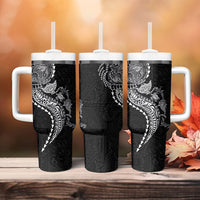 Hawaiian Kakau Tribal Sea Animals Tattoos Tumbler With Handle Black Color