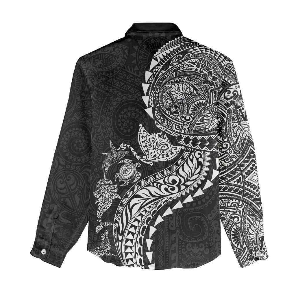 Hawaiian Kakau Tribal Sea Animals Tattoos Women Casual Shirt Black Color LT03 - Polynesian Pride