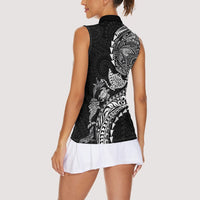 Hawaiian Kakau Tribal Sea Animals Tattoos Women Sleeveless Polo Shirt Black Color LT03 - Polynesian Pride