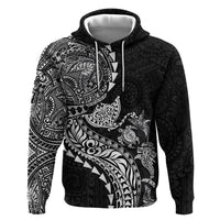 Hawaiian Kakau Tribal Sea Animals Tattoos Zip Hoodie Black Color
